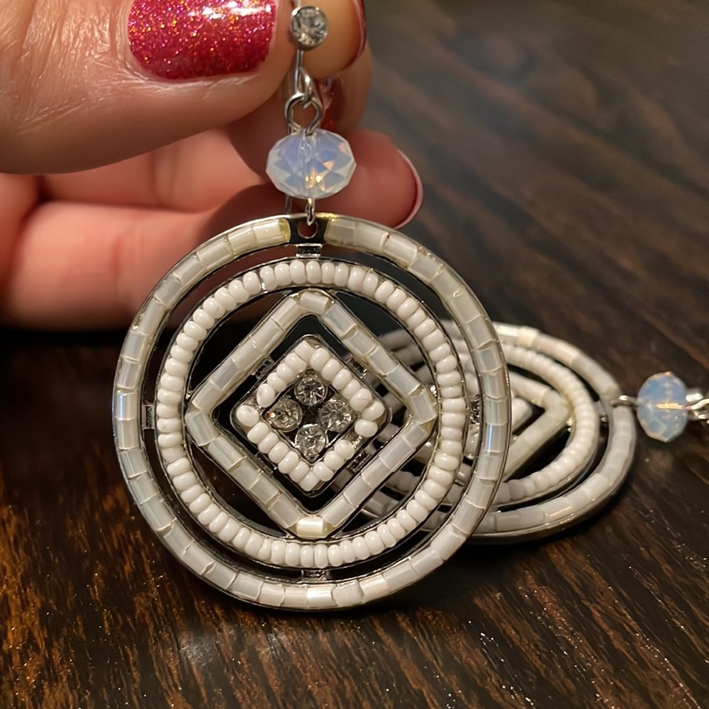 White beaded boho earrings